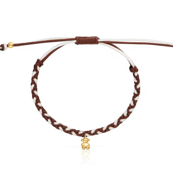 Tous Bear Bracelet gold plating over silver and brown nylon Tous Motifs - Picture 1 of 4